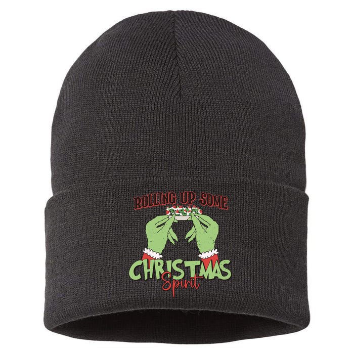 Funny Christmas Rollin Up Some Christmas Spirt Sustainable Knit Beanie