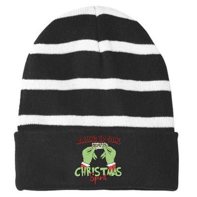 Funny Christmas Rollin Up Some Christmas Spirt Striped Beanie with Solid Band