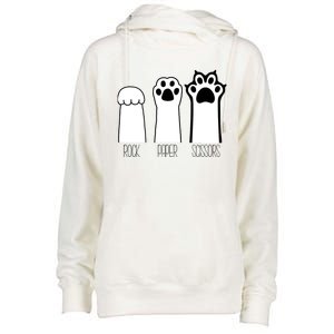 Funny Cat Rock Paper Scissors Cat Paws Cat Lover Womens Funnel Neck Pullover Hood