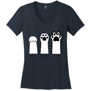 Funny Cat Rock Paper Scissors Cat Paws Cat Lover Women's V-Neck T-Shirt