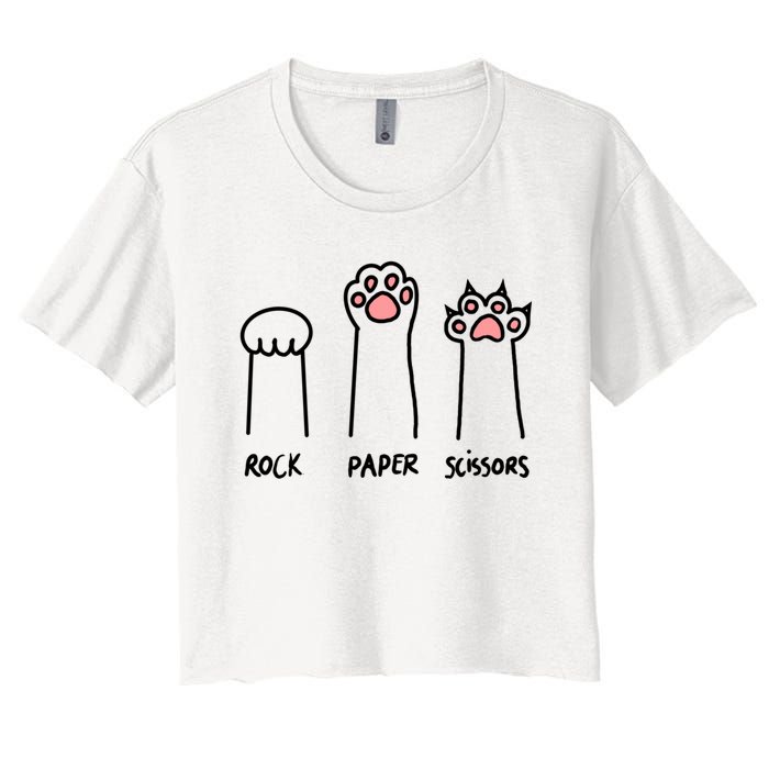 Funny Cat Rock Paper Scissors Cat Paws Cat Lover Women's Crop Top Tee