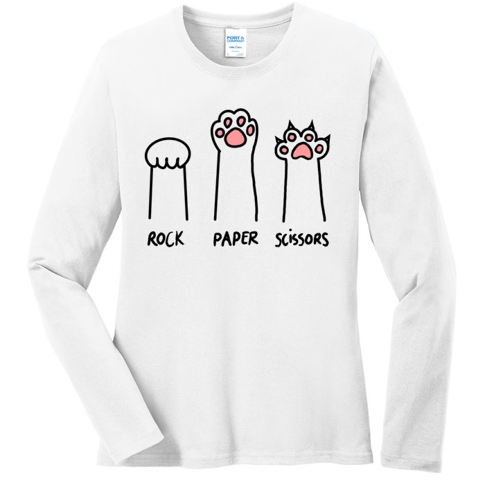 Funny Cat Rock Paper Scissors Cat Paws Cat Lover Ladies Long Sleeve Shirt