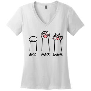 Funny Cat Rock Paper Scissors Cat Paws Cat Lover Women's V-Neck T-Shirt