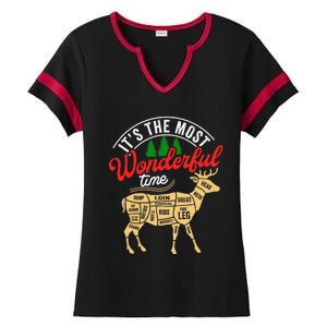 Funny Christmas Reindeer Hunter Deer Meat Hunting Gifts Ladies Halftime Notch Neck Tee