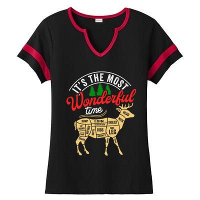 Funny Christmas Reindeer Hunter Deer Meat Hunting Gifts Ladies Halftime Notch Neck Tee