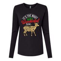 Funny Christmas Reindeer Hunter Deer Meat Hunting Gifts Womens Cotton Relaxed Long Sleeve T-Shirt