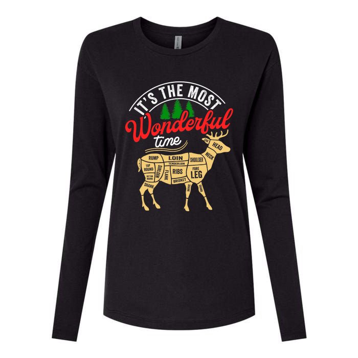 Funny Christmas Reindeer Hunter Deer Meat Hunting Gifts Womens Cotton Relaxed Long Sleeve T-Shirt