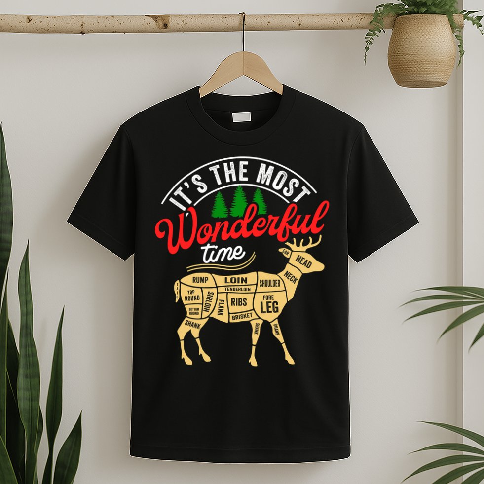 Funny Christmas Reindeer Hunter Deer Meat Hunting Gifts T-Shirt