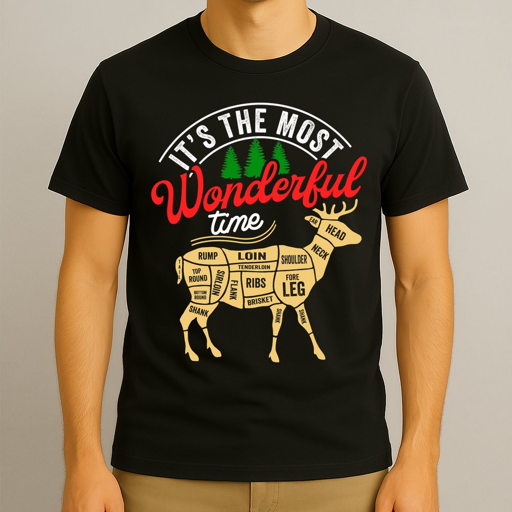 Funny Christmas Reindeer Hunter Deer Meat Hunting Gifts T-Shirt