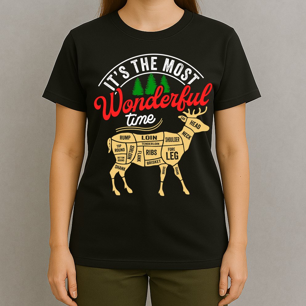 Funny Christmas Reindeer Hunter Deer Meat Hunting Gifts T-Shirt