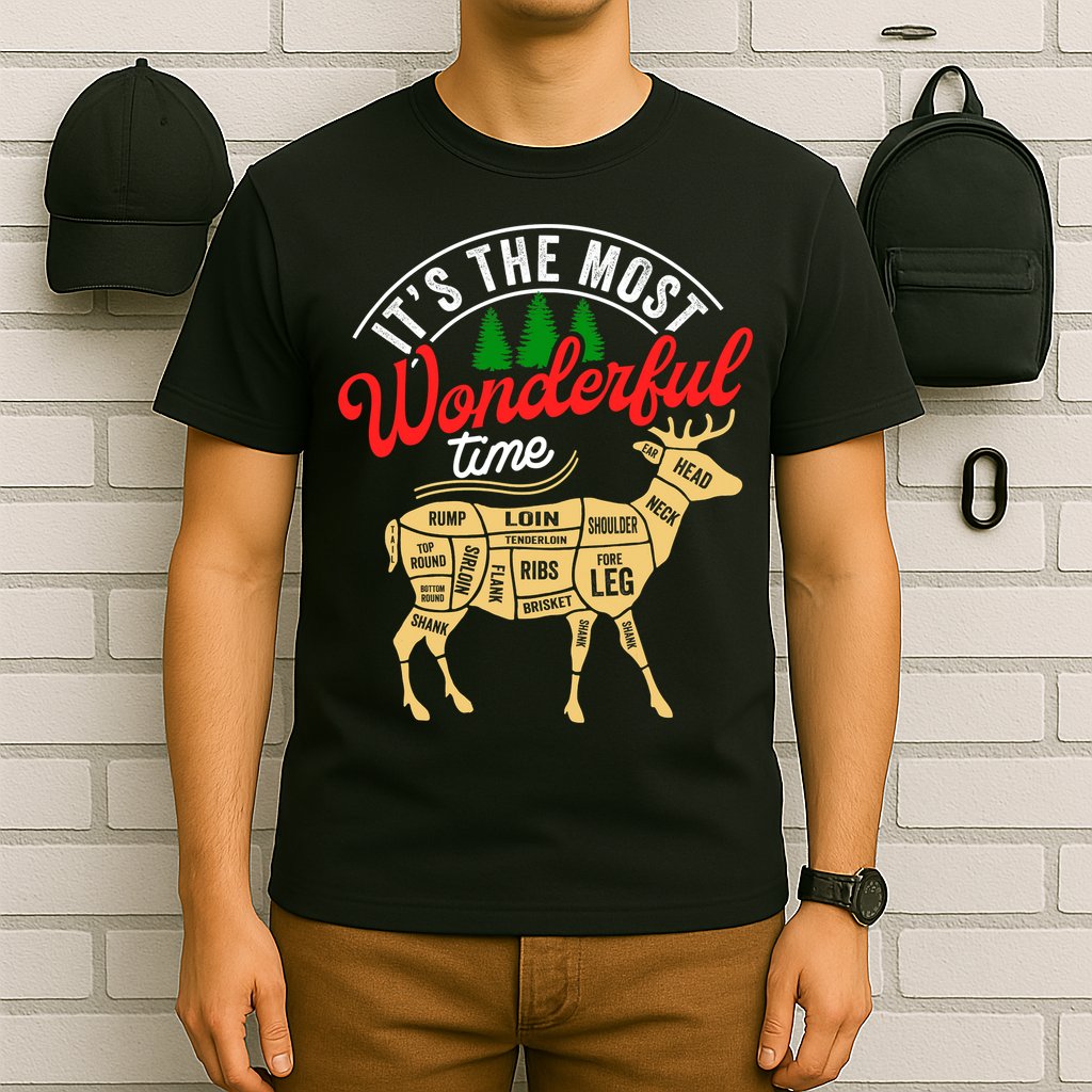 Funny Christmas Reindeer Hunter Deer Meat Hunting Gifts T-Shirt