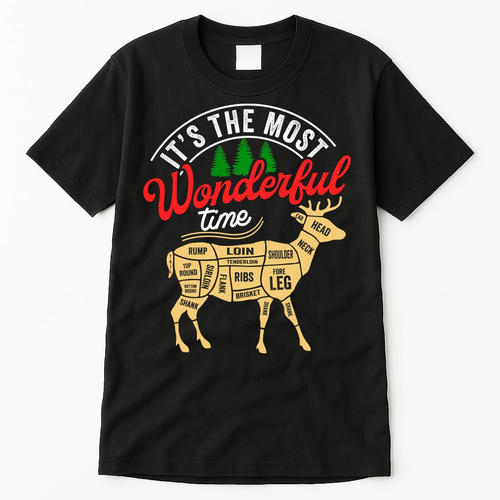 Funny Christmas Reindeer Hunter Deer Meat Hunting Gifts Tall T-Shirt