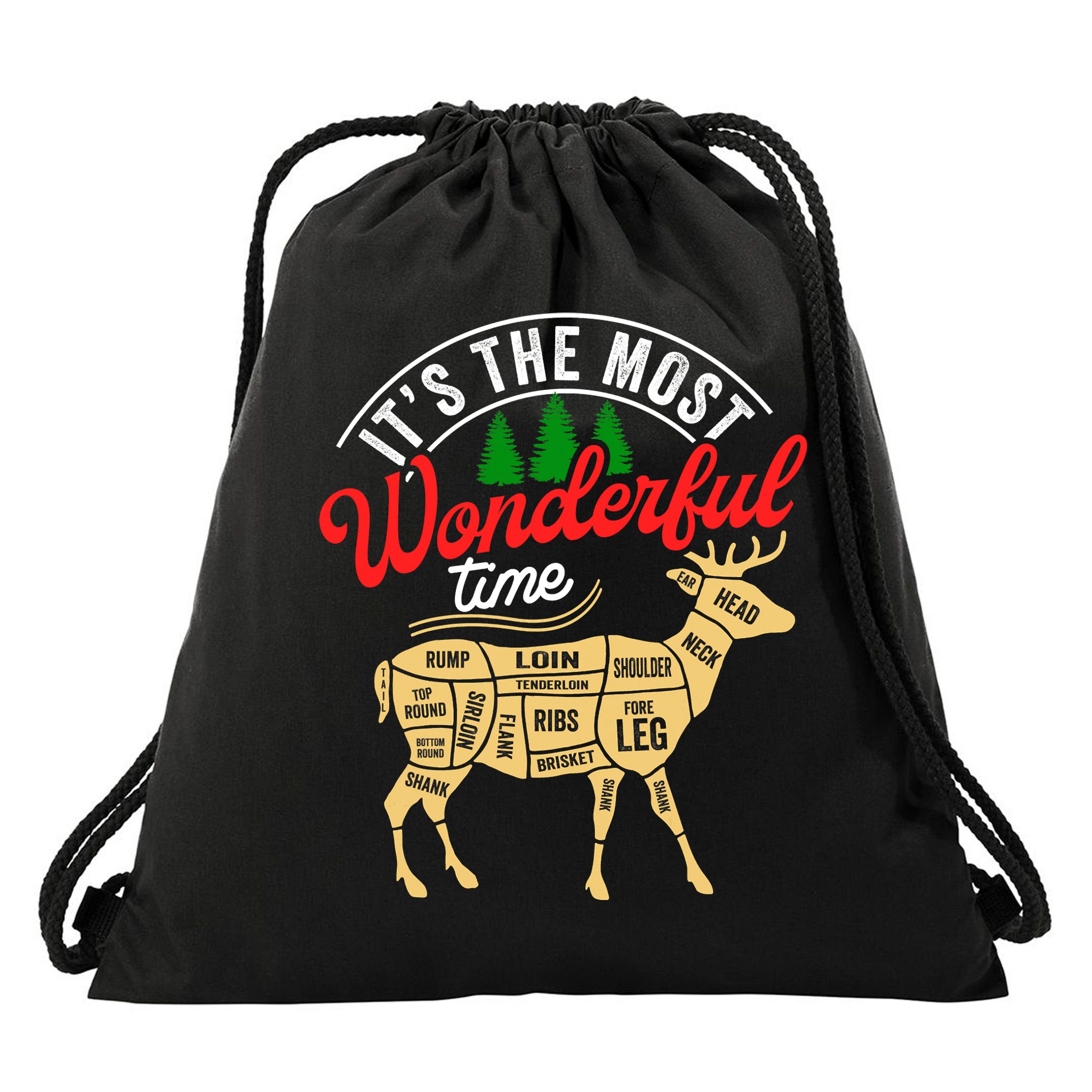 Funny Christmas Reindeer Hunter Deer Meat Hunting Gifts Drawstring Bag