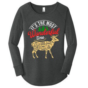 Funny Christmas Reindeer Hunter Deer Meat Hunting Gifts Women's Perfect Tri Tunic Long Sleeve Shirt