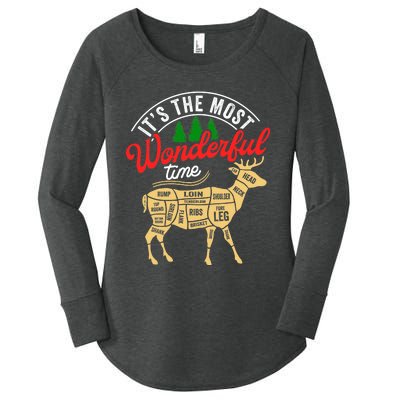 Funny Christmas Reindeer Hunter Deer Meat Hunting Gifts Women's Perfect Tri Tunic Long Sleeve Shirt