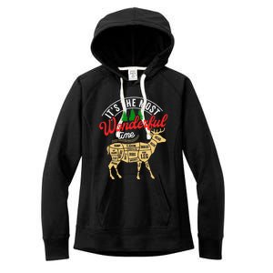 Funny Christmas Reindeer Hunter Deer Meat Hunting Gifts Women's Fleece Hoodie