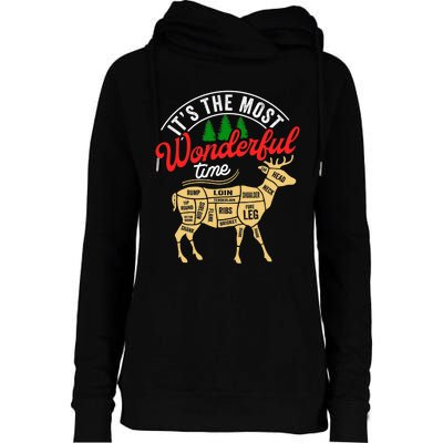 Funny Christmas Reindeer Hunter Deer Meat Hunting Gifts Womens Funnel Neck Pullover Hood