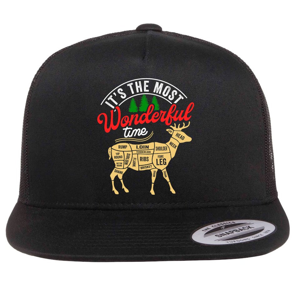 Funny Christmas Reindeer Hunter Deer Meat Hunting Gifts Flat Bill Trucker Hat