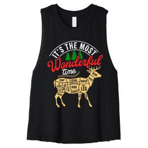 Funny Christmas Reindeer Hunter Deer Meat Hunting Gifts Women's Racerback Cropped Tank