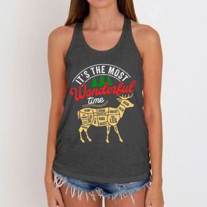 Funny Christmas Reindeer Hunter Deer Meat Hunting Gifts Women's Knotted Racerback Tank