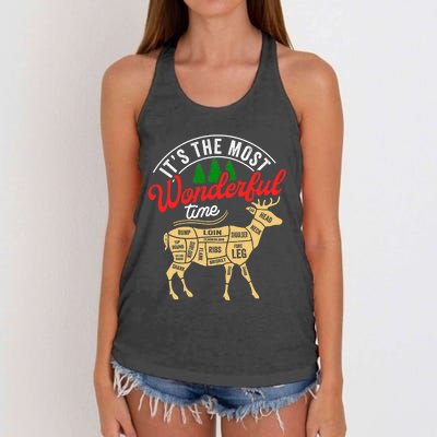 Funny Christmas Reindeer Hunter Deer Meat Hunting Gifts Women's Knotted Racerback Tank