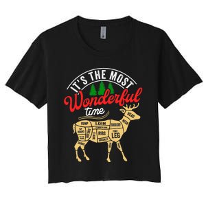 Funny Christmas Reindeer Hunter Deer Meat Hunting Gifts Women's Crop Top Tee