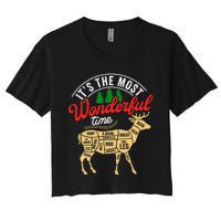 Funny Christmas Reindeer Hunter Deer Meat Hunting Gifts Women's Crop Top Tee