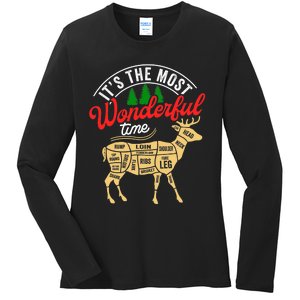 Funny Christmas Reindeer Hunter Deer Meat Hunting Gifts Ladies Long Sleeve Shirt