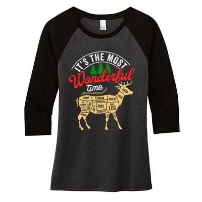 Funny Christmas Reindeer Hunter Deer Meat Hunting Gifts Women's Tri-Blend 3/4-Sleeve Raglan Shirt