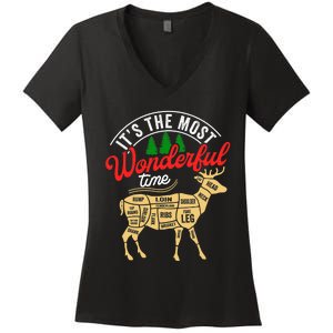 Funny Christmas Reindeer Hunter Deer Meat Hunting Gifts Women's V-Neck T-Shirt