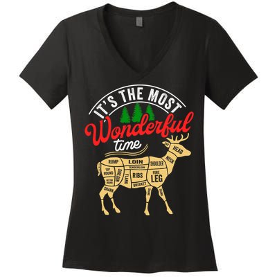 Funny Christmas Reindeer Hunter Deer Meat Hunting Gifts Women's V-Neck T-Shirt