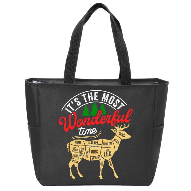 Funny Christmas Reindeer Hunter Deer Meat Hunting Gifts Zip Tote Bag