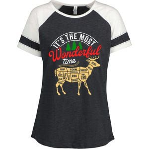 Funny Christmas Reindeer Hunter Deer Meat Hunting Gifts Enza Ladies Jersey Colorblock Tee