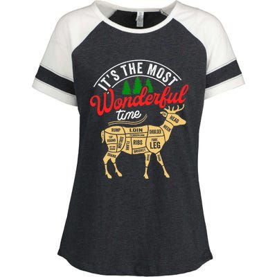 Funny Christmas Reindeer Hunter Deer Meat Hunting Gifts Enza Ladies Jersey Colorblock Tee