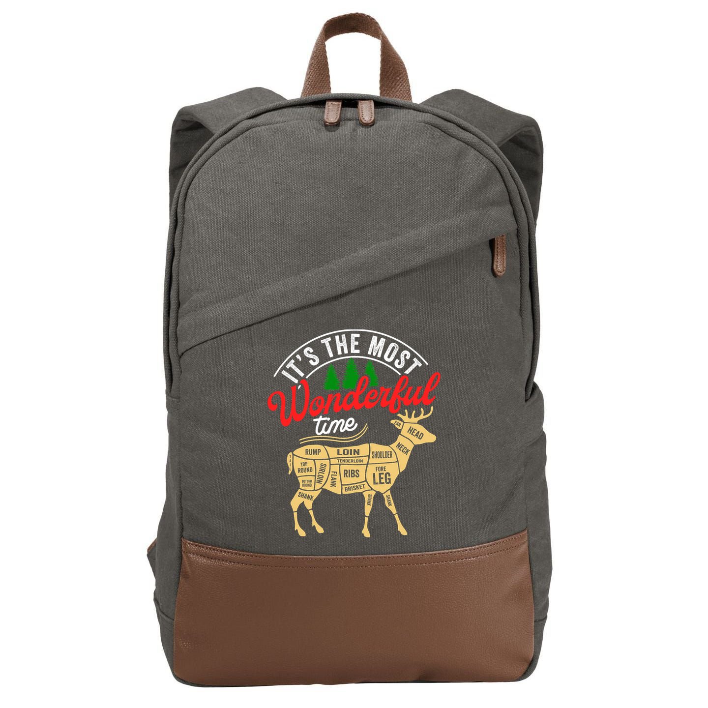Funny Christmas Reindeer Hunter Deer Meat Hunting Gifts Cotton Canvas Backpack