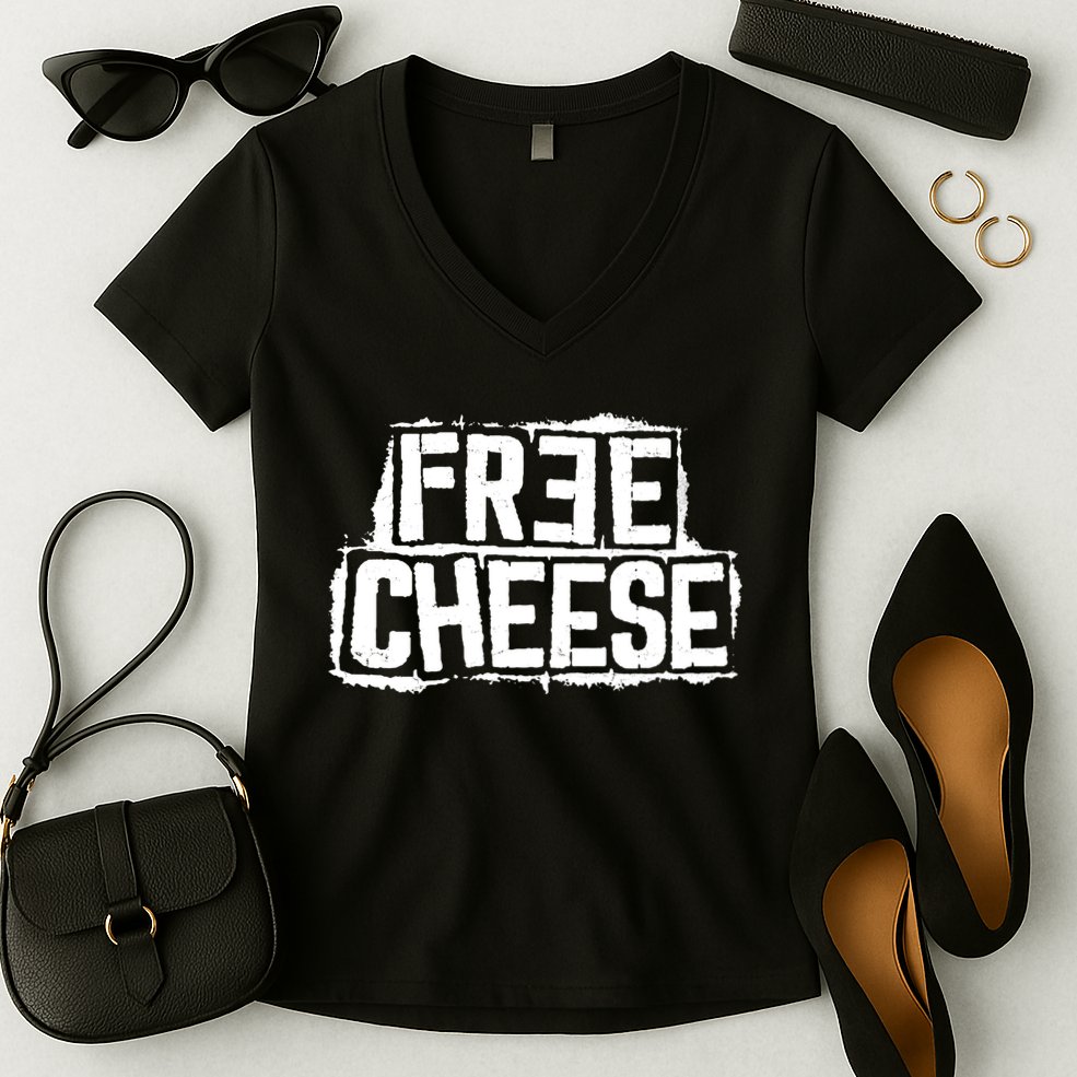 Free Cheese Retro Women's V-Neck T-Shirt
