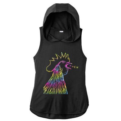 Funny Chicken Rooster Saying Fuck Tie Dye Ladies PosiCharge Tri-Blend Wicking Draft Hoodie Tank