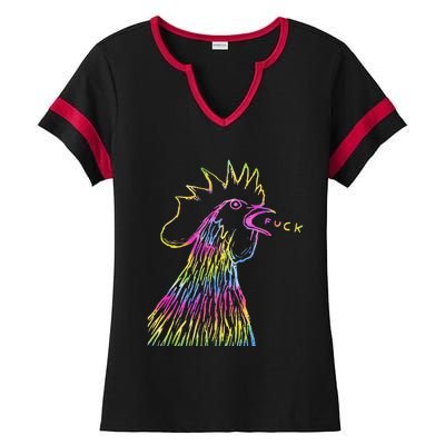 Funny Chicken Rooster Saying Fuck Tie Dye Ladies Halftime Notch Neck Tee