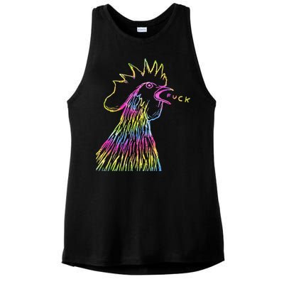 Funny Chicken Rooster Saying Fuck Tie Dye Ladies PosiCharge Tri-Blend Wicking Tank