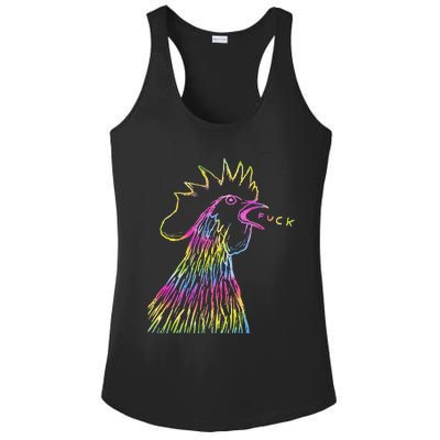 Funny Chicken Rooster Saying Fuck Tie Dye Ladies PosiCharge Competitor Racerback Tank