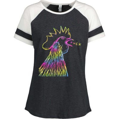 Funny Chicken Rooster Saying Fuck Tie Dye Enza Ladies Jersey Colorblock Tee