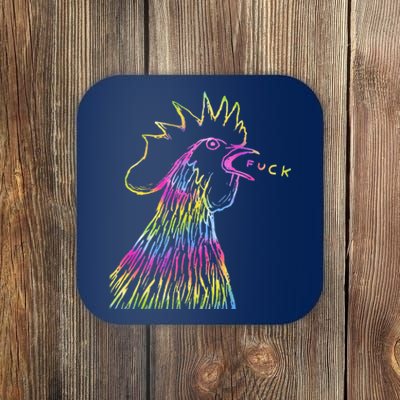 Funny Chicken Rooster Saying Fuck Tie Dye Coaster