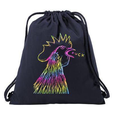 Funny Chicken Rooster Saying Fuck Tie Dye Drawstring Bag