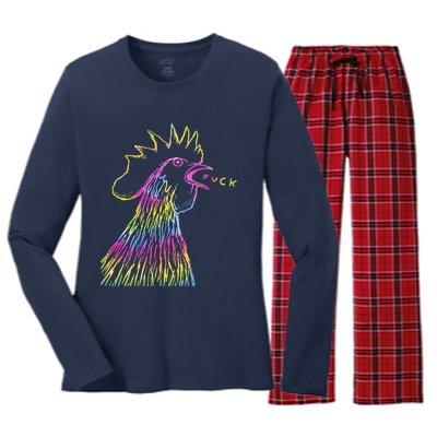 Funny Chicken Rooster Saying Fuck Tie Dye Women's Long Sleeve Flannel Pajama Set 