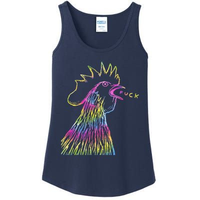 Funny Chicken Rooster Saying Fuck Tie Dye Ladies Essential Tank