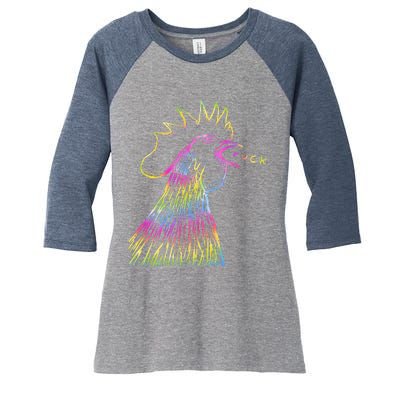 Funny Chicken Rooster Saying Fuck Tie Dye Women's Tri-Blend 3/4-Sleeve Raglan Shirt