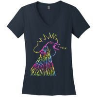 Funny Chicken Rooster Saying Fuck Tie Dye Women's V-Neck T-Shirt