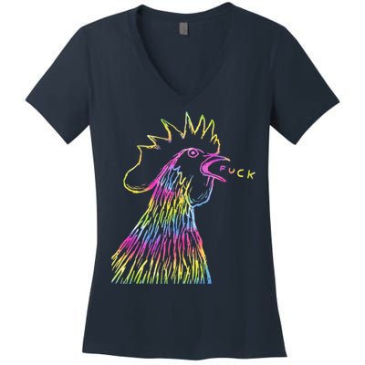 Funny Chicken Rooster Saying Fuck Tie Dye Women's V-Neck T-Shirt