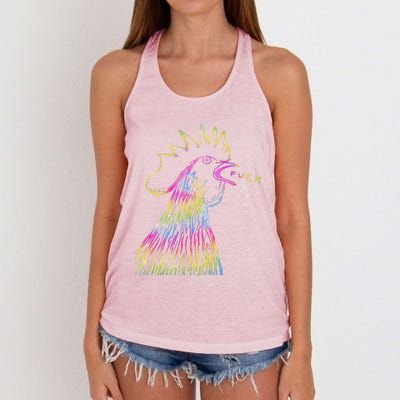 Funny Chicken Rooster Saying Fuck Tie Dye Women's Knotted Racerback Tank