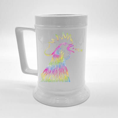 Funny Chicken Rooster Saying Fuck Tie Dye Beer Stein